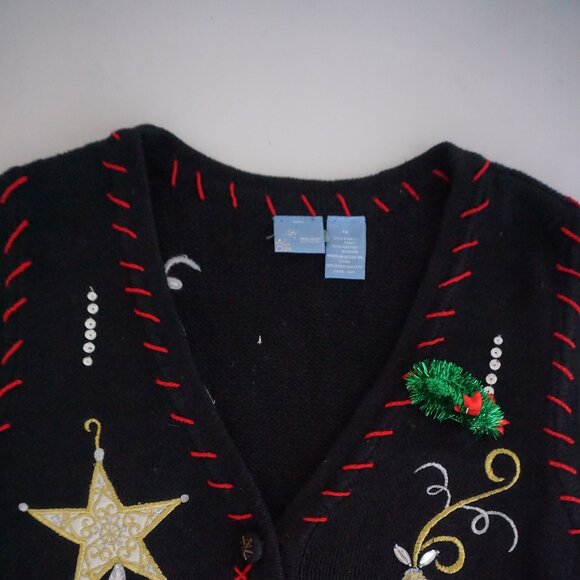 Vintage Holiday Editions Black Knit Beaded Ornament Christmas Sweater Vest 1X - Picture 7 of 10